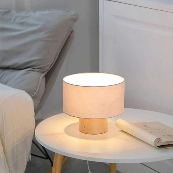 Keazile 10 Natural Modern Small Table Lamp with Grey Linen