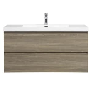 42 in. W x 20 in. D x 22 in. H Single Sink Floating Bath Vanity in Ash Grey with Glossy White Resin Top