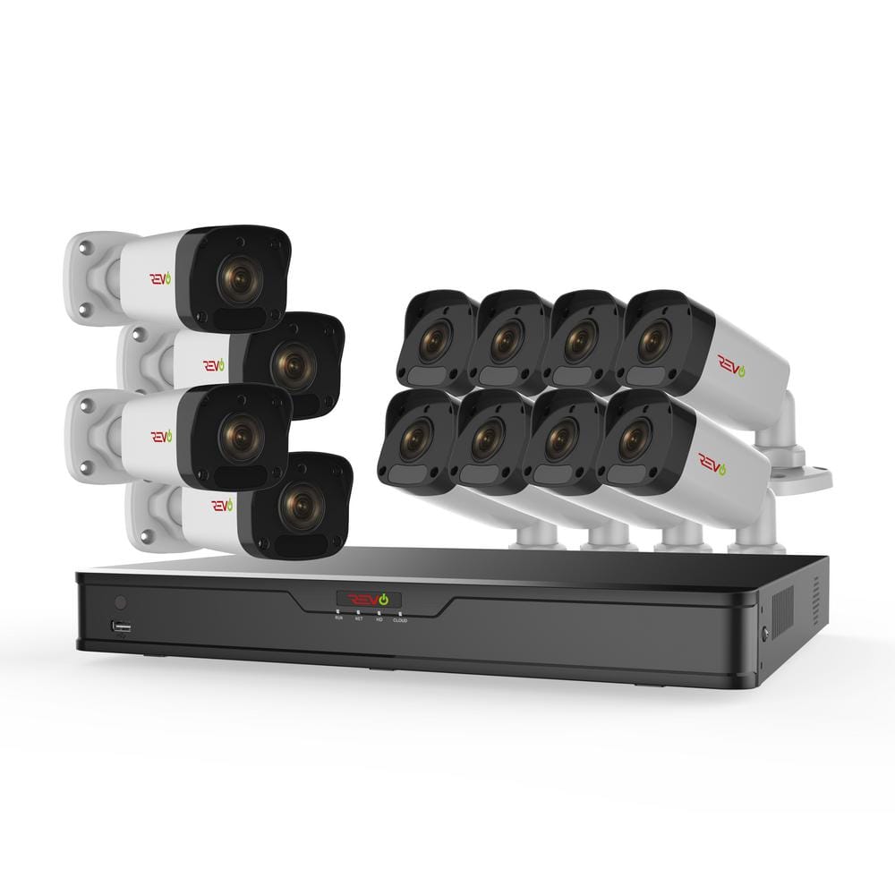 Revo Ultra HD 16-Channel 3TB Surveillance NVR System with (12) 2 Megapixel Cameras, Black/White -  RU162B12E-3T