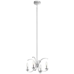 Cassadee 4-Light Chrome Contemporary Candle Kitchen Convertible Pendant Hanging Light to Semi-Flush