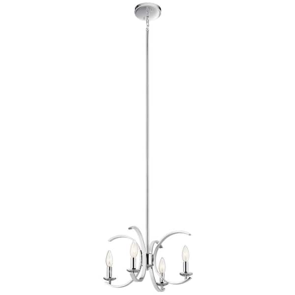 Cassadee 4-Light Chrome Contemporary Candle Kitchen Convertible Pendant Hanging Light to Semi-Flush