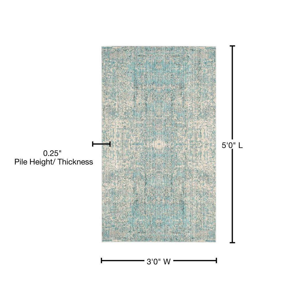 Teal Multi Abstract Synthetic Easy Care 3' x 5' Area Rug