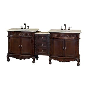Ashby 82-7/10 in. W x 23-6/10 in. D x 36 in. H Double Vanity in Walnut with Marble Vanity Top in Cream
