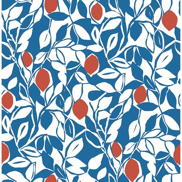 A-Street Prints Loretto Blue Citrus Blue Wallpaper Sample