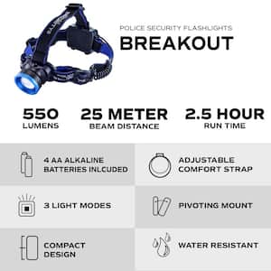 Breakout 550 Lumens Battery Power Headlamp Broad Beam COB Featuring Red Night Vision and Pivoting
