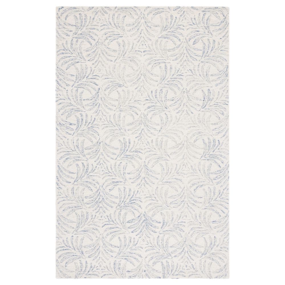 Ivory and Blue Handmade Tufted Wool Silk Area Rug 3' x 5'