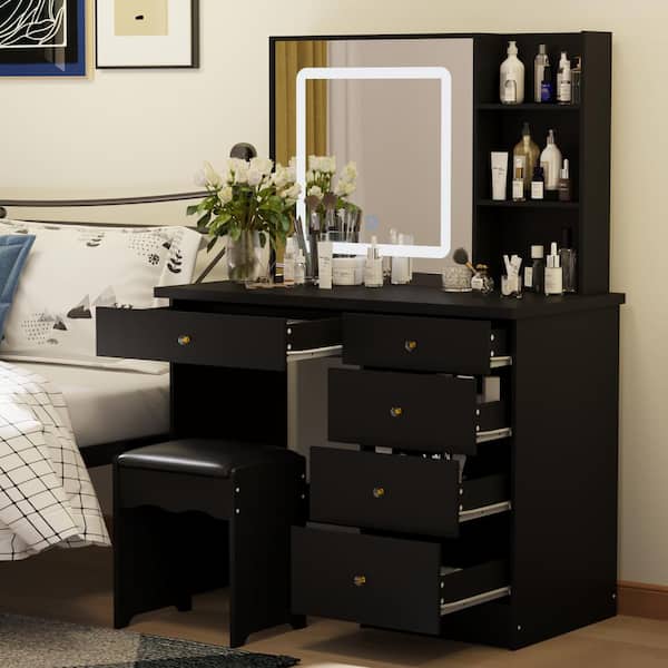 Karl Home Black Makeup Vanity Set with USB