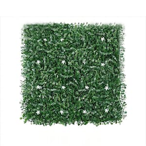 20 in. x 20 in. 6-Pieces Plastic Artificial Greenery Grass Wall Panel, Faux Boxwood Hedge Panel with Flowers Decor