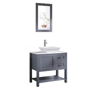 18.5 in. W x 30 in. D x 36 in. H Single Sink Freestanding Bath Vanity in Gray with Combo Marble Top and Mirror