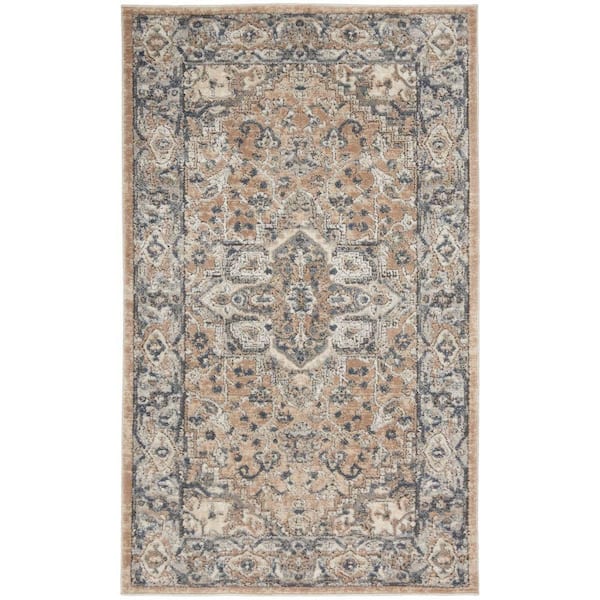 Concerto Beige/Gray Center medallion Traditional Kitchen Area Rug