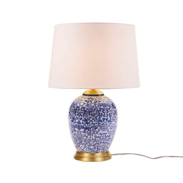 22.5 in. H Blue Ceramic Ginger Jar Table Lamp