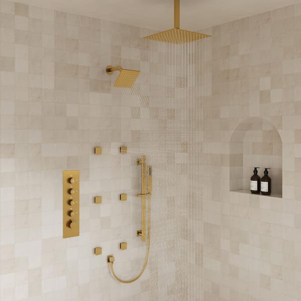 YAWWALK Thermostatic Valve 15-Spray 16 and 6 in. Dual Ceiling