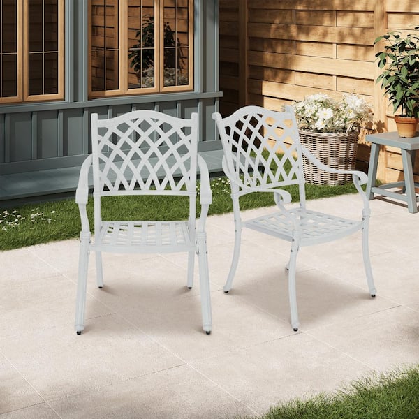 Clihome Set of 2 White Cast Aluminum Patio Dining Chairs