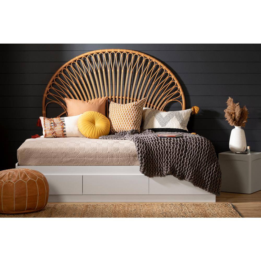 Beige Queen Exotic Tree Pattern Wicker Headboard