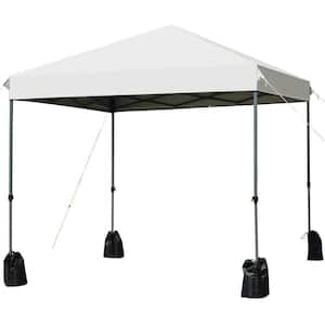 8 ft. x 8 ft. White Outdoor Pop-Up Canopy Tent with Portable Roller Bag and Sand Bags, Adjustable Height