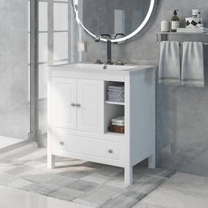 30 in. W x 18.03 in. D x 32.13 in. H Bath Vanity in White with Ceramic Sink Vanity Top with White Square Basin