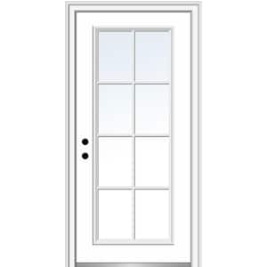 34 in. x 80 in. Simulated Divided Lites Right-Hand Full Lite Clear Classic Primed Fiberglass Smooth Prehung Front Door