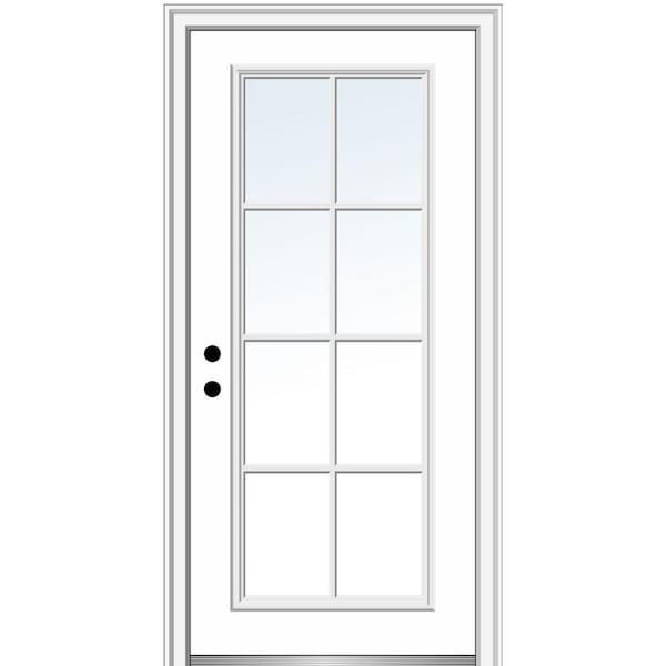 MMI DOOR 68-in x 80-in Low-e Grilles Between The Glass Primed Fiberglass  Center-hinged Right-Hand Inswing Double Patio Door Brickmould Included in  the Patio Doors department at