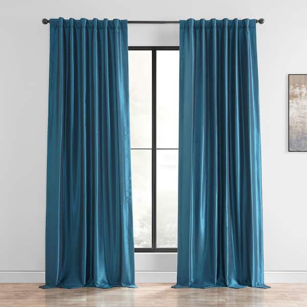 Exclusive Fabrics & Furnishings Oceanside Blue Solid Rod Pocket Room Darkening Curtain - 50 in. W x 96 in. L