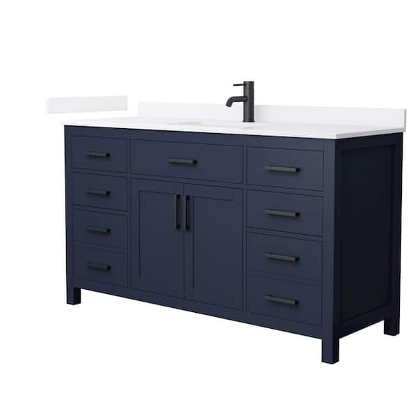Beckett 60 in. Single Freestanding Dark Blue Bath Vanity with White Quartz Top Unassembled