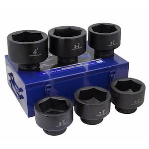 1 in. Drive Jumbo Shallow Impact Cr-Mo Steel SAE Socket Set (3-1/4 in. to 4 in.) with Carrying Case (6-Piece)
