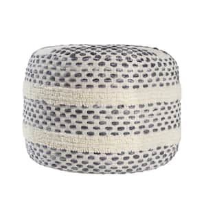 Dash White/Navy Striped Ombre Hand Woven Cotton Blend Pouf