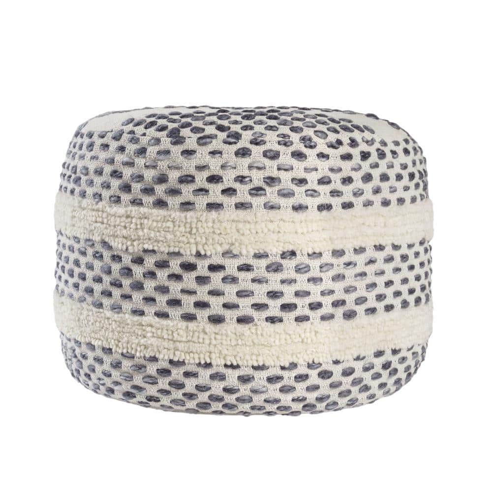 Dash White/Navy Striped Ombre Hand Woven Cotton Blend Pouf