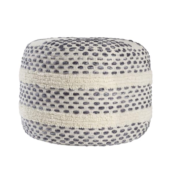 Unbranded Dash White/Navy Striped Ombre Hand Woven Cotton Blend Pouf