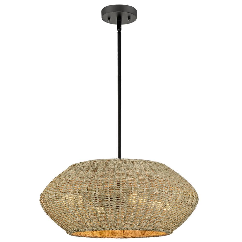 Prime Ray 20" Black and Light Brown Rattan Geometric Pendant Chandelier