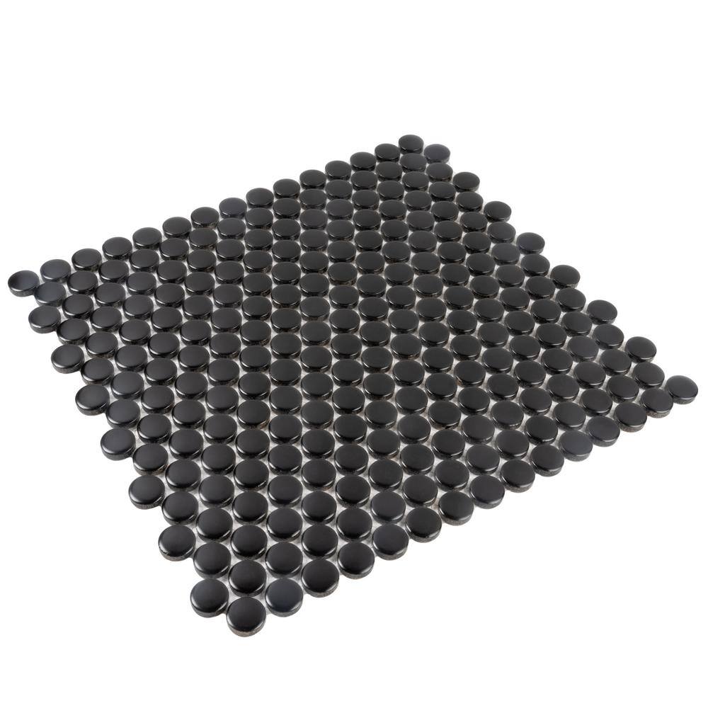Cirkel 11.46'' x 12.4'' Glossy Black Porcelain Penny Tile Mosaic