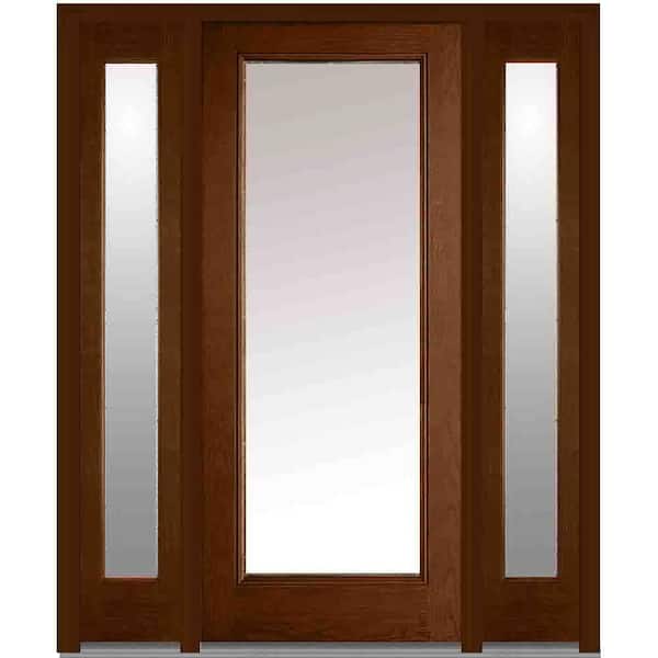 MMI Door 64 in. x 80 in. Classic Right-Hand Inswing Full Lite Clear Stained Fiberglass Oak Prehung Front Door with Sidelites