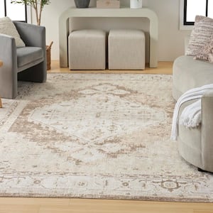 Astra Machine Washable Beige 8 ft. x 10 ft. Center medallion Traditional Area Rug