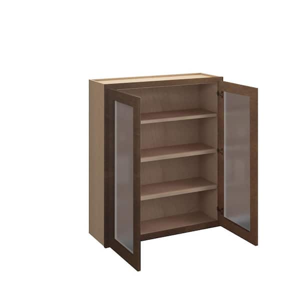 Amherst Shaker 30 in. W x 42 in. H x 12 in. D in Walnut Plywood Assembled Frosted Glass Wall
