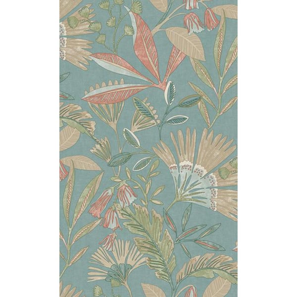 Walls Republic Blue Tropical Flowers and Trees Botanical Printed Non-Woven Paper Non Pasted Textured Wallpaper 57 sq. ft.
