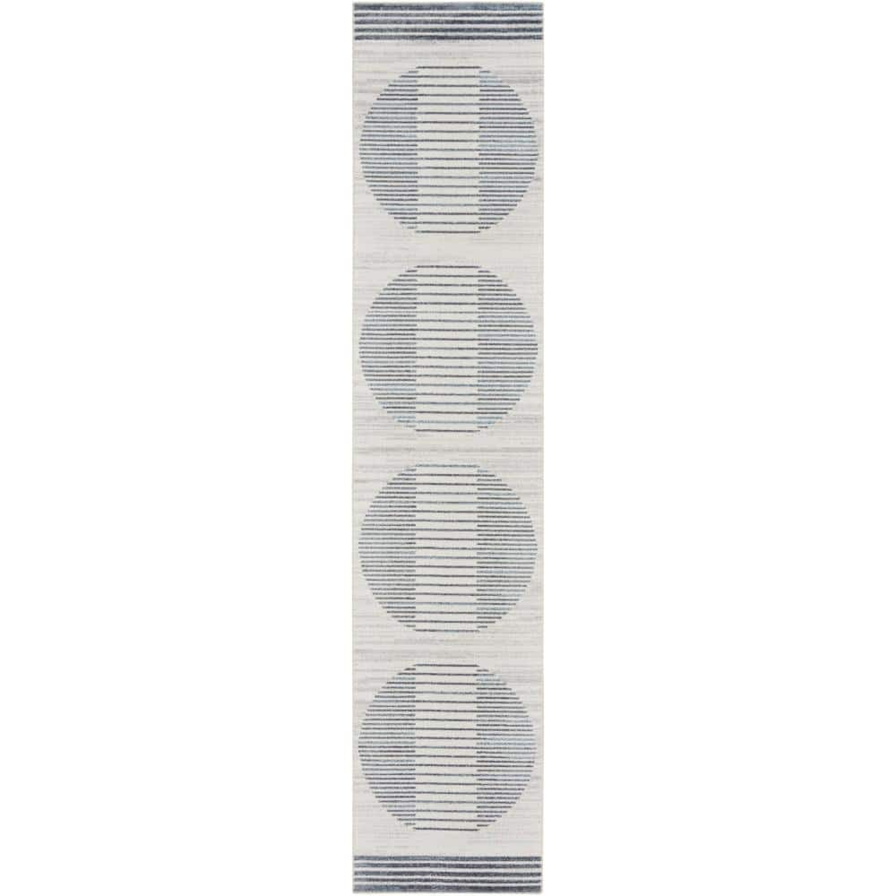 Astra Ivory Blue Machine Washable Synthetic Runner Rug