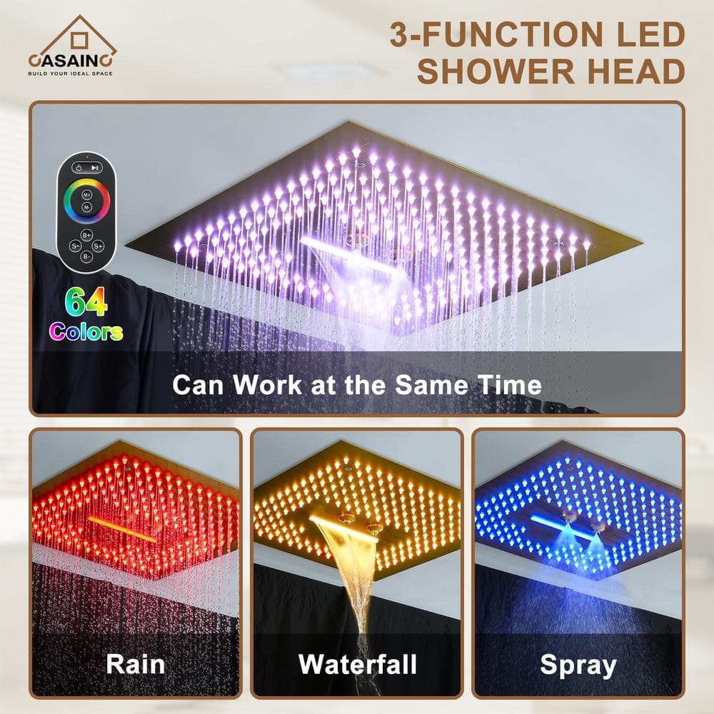 Brushed Gold 16" LED Rain Shower Set with Handheld
