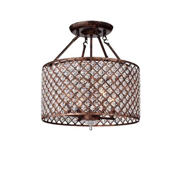Warehouse of Tiffany Estela 17 in. 4-Light Indoor Bronze Semi-Flush Chandelier