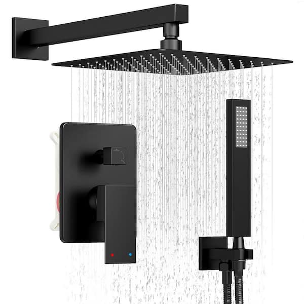 Matte Black Shower Faucet Combo with 10-Inch Rain Showerhead and Handheld Spray Dual-Function System