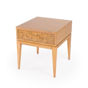Faddei 22 in. Natural Brown Rectangle Wood End Table with Drawer