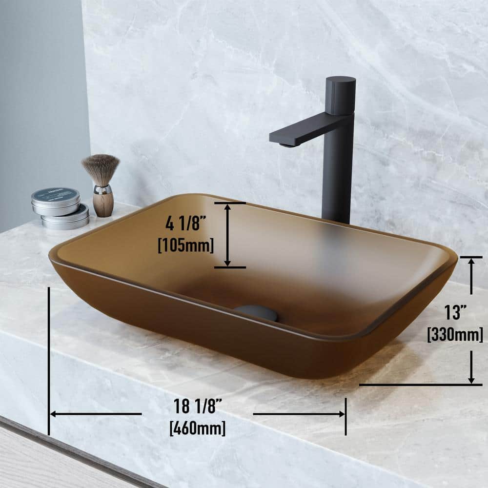 Amber Glass Rectangular Vessel Sink with Matte Finish