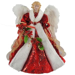 16 in. Red Poinsettia Angel Tree Topper
