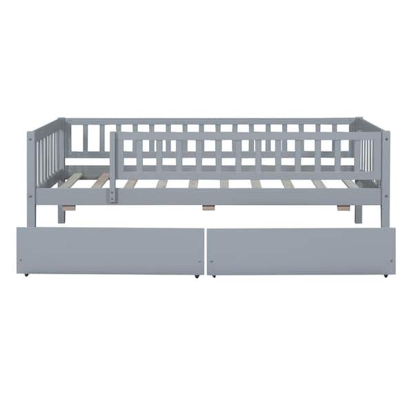 anpport 79.5 in. L x 41.8 in. W x 28.3 in. H Twin Size Daybed Wood Bed with Two Drawers, Gray
