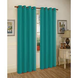 Teal Faux Silk 100% Polyester Solid 55 in. W x 84 in. L Grommet Sheer Curtain Window Panel (Set of 2)