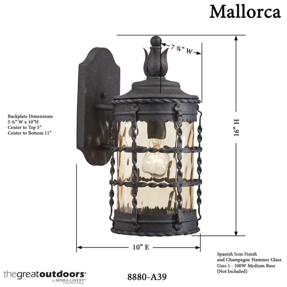 Spanish Iron Outdoor Wall Mount Light with Champagne Glass