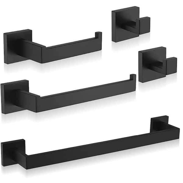 5-Piece Bath Hardware Set Bathroom Accessories Set with Towel Hooks Toilet Paper Holder and Towel Bar in Matte Black
