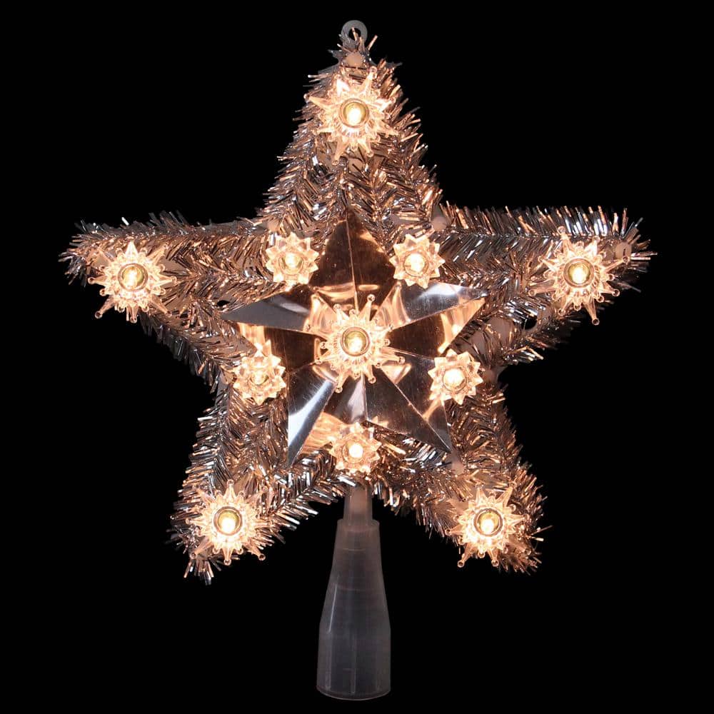 det samme Hold sammen med fire Northlight 9 in. Lighted Silver Tinsel Star Christmas Tree Topper in Clear  Lights 33406548 - The Home Depot