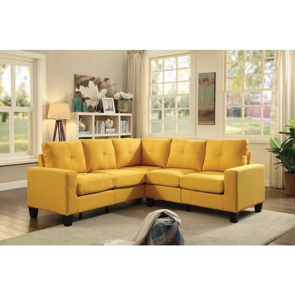 AndMakers Newbury 82 in. W 2-Piece Polyester Twill L Shape Sectional Sofa  in Yellow PF-G470B-SC - The Home Depot