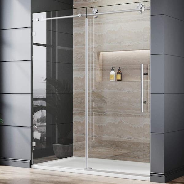 TOOLKISS 56 in. - 60 in. W x 74 in. H Sliding Frameless Shower Door in Brushed Nickle with Clear Glass