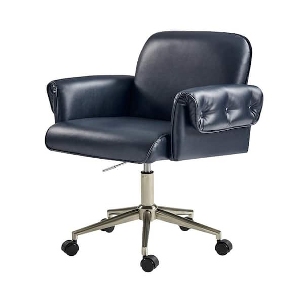 JAYDEN CREATION Gus Faux Leather Swivel Ergonomic Task Chair in Navy with Arms