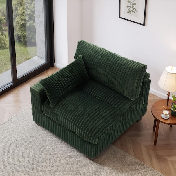 40.15 in. Square Arm Faux Rabbit Fur Polyester Rectangle Sectional Corner Sofa in Green (Set of 1)